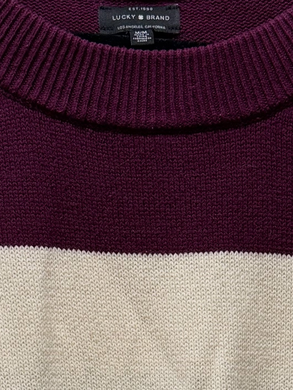 Retro Style Lucky Brand Plum, Cream & Light Gray Striped Crewneck Sweater - Picture 3 of 3
